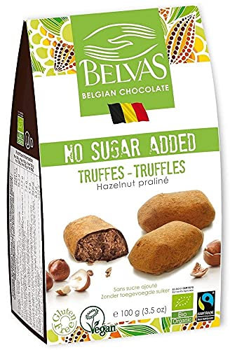 Truffes au chocolat belge avec des noisettes sans addition de sucres sans gluten BIO 100 g - BELVAS