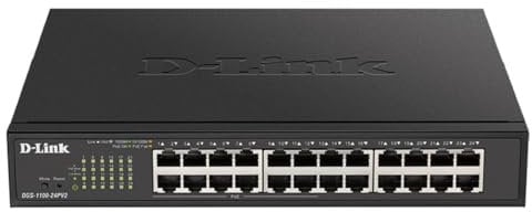 D-Link DGS-1100-24PV2 Smart Switch Gestito Poe, 24 Porte Gigabit di Cui 12 Porte Poe a 100W, 802.3af/at, Supporto VLAN, Funzionalità Layer 2, QoS, 802.3az EEE, Senza Ventole
