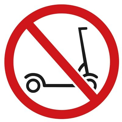 iSecur Bitte keine E-Scooter abstellen Aufkleber Ø 10 cm - hin580 | Gebots-, Warn- und Verbotsaufkleber Ø 10 cm, für E-Scooter Fahrer, City-Roller, Tret-Roller, UV-wetterfest