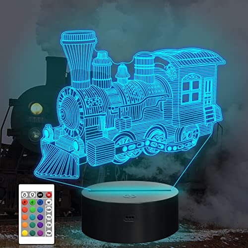 CooPark 3D Zug Illusion Lampe, Lokomotive LED Optisches Hologramm Nachtlicht 16 Farben ändern sich mit Fernbedienung, Kinderzimmer Dekor Kreative Geschenke für Weihnachten Geburtstag Jungen