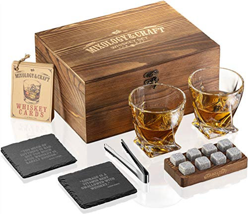 Coffret cadeau Mixology & Craft Pierres à whisky avec 11 verres en Métal, Résistant à la chaleur, Non-porous, 300 ml, Whiskey Stones Set