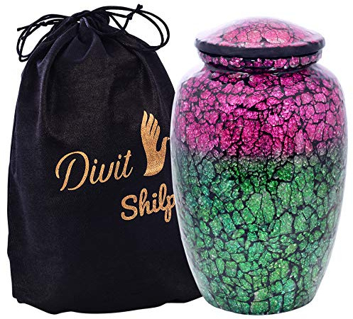 Urne de crémation pour cendres humaines avec sac en velours, pour adultes jusqu'à 100 kg, Urnes funéraires de Divit Shilp (Mosaïque rose et verte, Adulte)