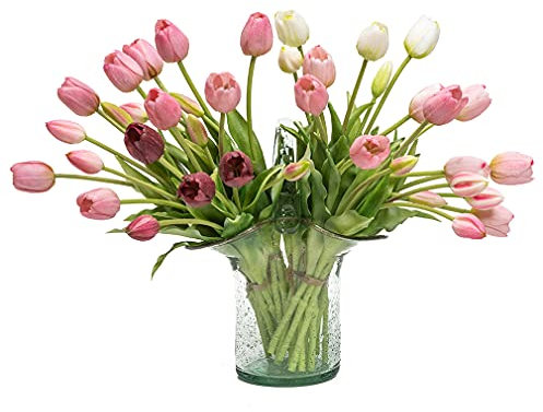 DUYONE 40pcs künstliche Tulpen Blumen, Real Touch Latex Bouquet, gefälschte Tulpen für Büro Hochzeit Party Home Küche Garten Dekoration(Hellviolett,40 Stück)
