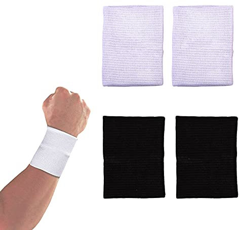 SHULLIN Schweißbänder 4 Stück Handgelenk Band Sport Schweißband Weiche verdickte Wristband Absorbierende Schweißbänder für Tennis,Fußbal,Basketball, Laufen, Fitnessstudio, Training(Schwarz und weiß)