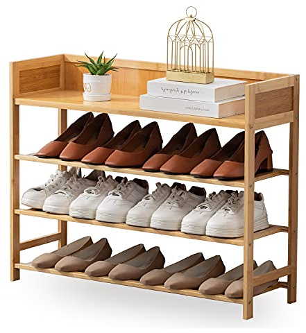 SOBIBO Bambus-Schuhregal für Schrank, 4-stöckig, Natur, 80 cm