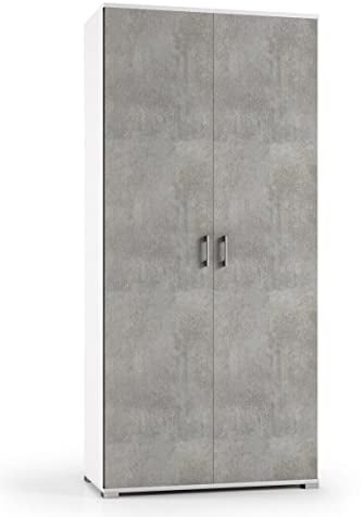 Yellowshop - Armadio mobile 2 ante 4 ripiani L90xP45xH195 cm Compos bianco cemento texture 3d