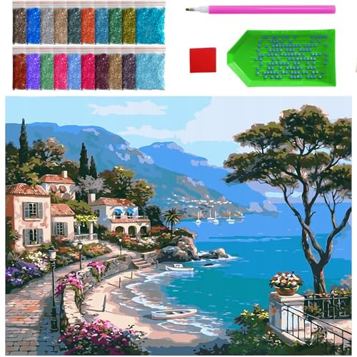 ARTULIO Diamond Painting Set - Märchenhaftes Mittag in Balkanstadt - 30x40 cm – 5D Diamant Painting Bilder, Diamond Painting Erwachsene