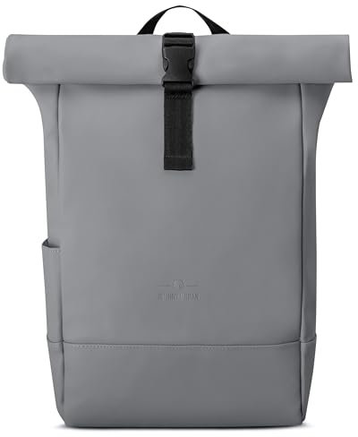 Johnny Urban Rucksack Damen & Herren Grau - Harvey Medium - Rolltop Mit Laptopfach für Uni Business City - 15L - Matte PU Beschichtung - Wasserabweisend
