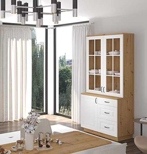 Küchenbuffet Stilo 100 cm Esszimmer Landhaus Weiss Eiche Artisan Buffet Küche