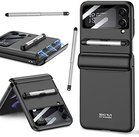 Miimall Funda compatible con Samsung Galaxy Z Flip 3 con S Pen, [cubierta de bisagra magnética] [protector de pantalla de cámara de vidrio templado] a prueba de golpes, cubierta protectora completa de