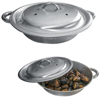 Pentola per castagne caldarroste in alluminio completa di coperchio diametro 26 cm