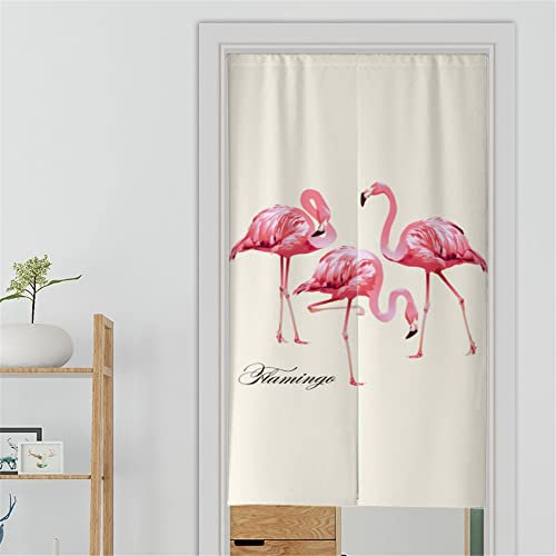 Surwin Japanischer Stil Türvorhang, Flamingo Japan Noren Raumteiler Tapisseri Leinen Lang Vorhänge Partition Gardinen Tür Vorhang Tapisseri für die Türdekoration (90x200cm,Flamingo)