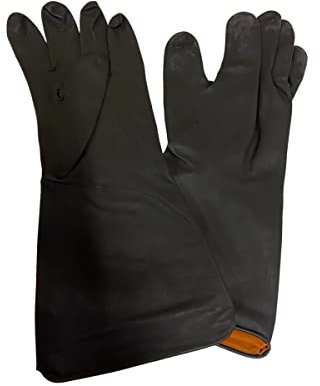 Chemical Resistant Gloves in Latex, Heavy Duty Protection against Splash, Acids and Solvents, Reusable Rubber Latex Gloves, Cotton Flocked, Black