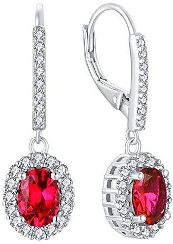 YL Damen Ohrhänger 925 Sterling Silber Juli Geburtsstein Rubin Oval Ohrringe