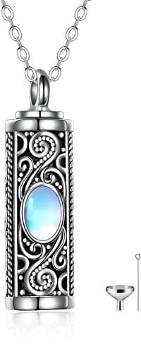 Moonstone Urn Necklace for Ashes for Women 925 Sterling Silver Filigree Cremation Jewelry for Ashes Men