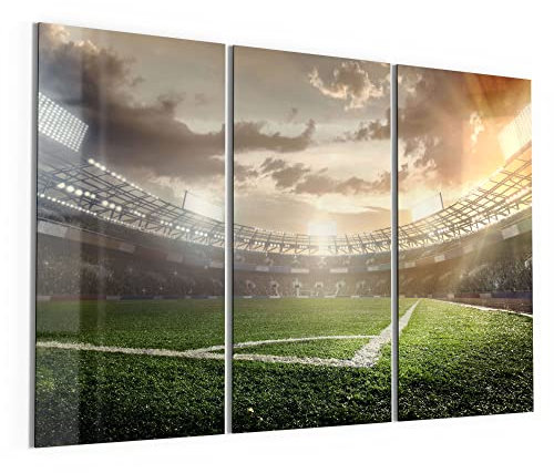 DEQORI Glasbilder Echtglas | Motiv Rasenecke im Stadion | horizontal 3-teilig 150x100 cm | große XXL Deko | Wandbilder für Wohnzimmer, Schlafzimmer, Flur & Küche | moderne Wanddeko