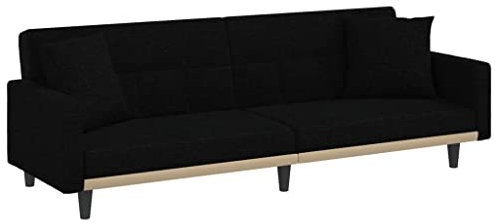 vidaXL Schlafsofa mit Kissen, Sofa mit verstellbaren Rückenlehnen, Couch für Wohnzimmer, Schlafcouch Bettsofa Sofabett Metallfüße, Schwarz Stoff