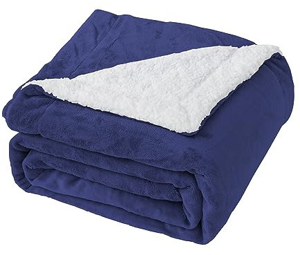 Good Nite Blanket 200x230cm Reversible Sherpa Fleece Fluffy Polyester Throw Blanket Soft and Warm Bed Blankets for Home life and Travel Machine Washable (Navy,King)