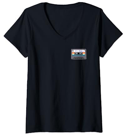 Damen Kassettenband 90er Jahre Babe Design Hülle T-Shirt mit V-Ausschnitt