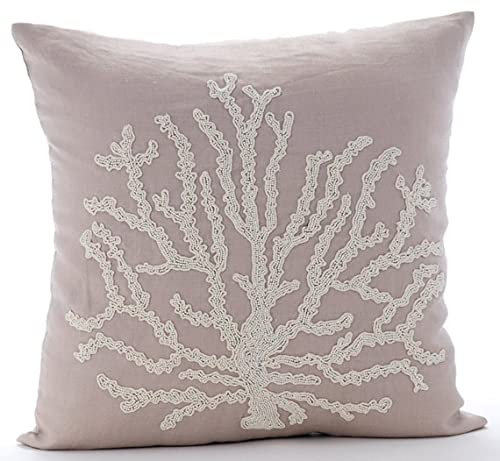 The HomeCentric 2 Stück, 55x55 cm Kissen Decken, Mokka Werfen Kissenbezuge, Wulstige Sea Weeds Sea Creatures Ozean Und Strand Thema Baumwolle Leinen Blumen Zeitgenossisch Dekouberwurf - Sea Shrub