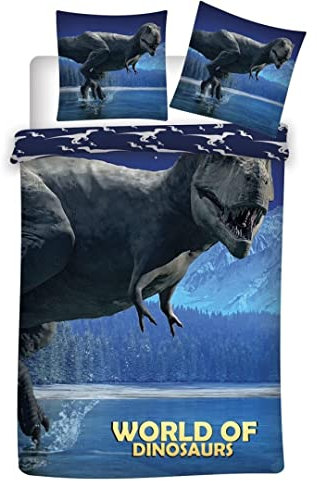 Parure de lit réversible -World of Dinosaurs- - Bleue - 140 cm x 200 cm