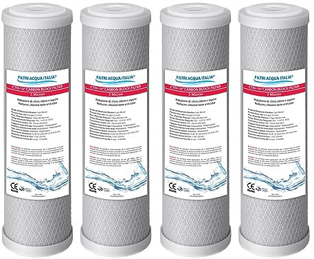Cartuccia Filtro a Carbone Attivo Carbon Block 5 micron 10 Pollici CTO Set 4 Pz. Filtri Acqua Italia®