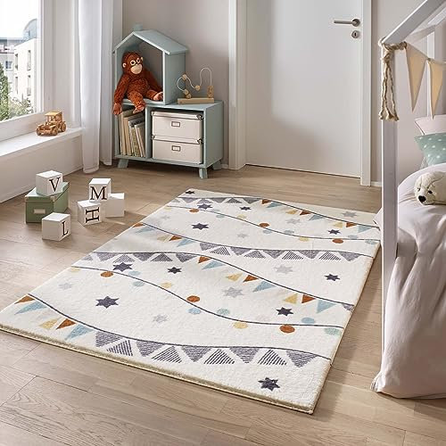 Taracarpet Teppich für das Kinderzimmer Kinderzimmerteppich und Jugendzimmerteppich Soft Kids kuschelig weich in verschiedenen Designs Sterne und Punkte 080x150 cm