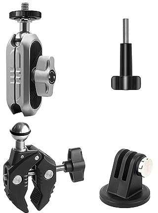 Andoer Camera Mount Bicycle Clamp, Bicycle Handlebar Adapter Mount with 360° Rotating Ball Head, Adapter, Compatible with SJCAM AKASO DJI Hero 11/10/9/8/7 Insta360 One/X2/X3