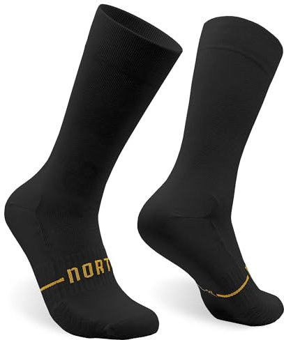 NORTEI Fahrradsocken, Lange Radsocken, MTB, Triathlon, Laufen, Atmungsfähig, Gepolstert, Sportsocken für Radfahren für Herren und Frauen (L, XL, Schwarz)