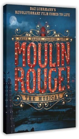 DESHVA Moulin Rouge Musikposter auf Leinwand, Wandkunst, Dekordruck, Bild Gemälde für Wohnzimmer, Schlafzimmer, Dekoration, Rahmen-Stil, 20 x 30 cm