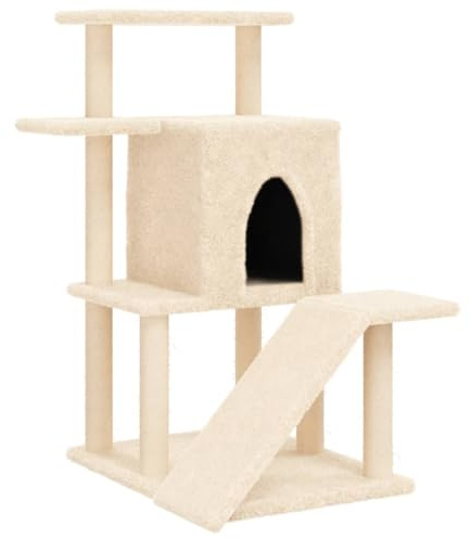 vidaXL Kratzbaum, Katzenkratzbaum mit Sisal-Kratzsäulen, Katzenbaum mit Katzenhöhle Plüsch, Kletterbaum für Katzen, Katzenmöbel, Creme 97cm