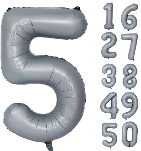 Grau Geburtstag Ballon Zahl 5 Große Graue Ballon Zahlen Luftballons 5 jahre Grau Ballons für Party Deko Hochzeit Valentinstag Einschulung Kindergeburtstag Babyparty Abschluss Dekoration
