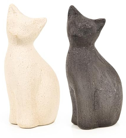 Logbuch-Verlag 2 Katzen Figuren Deko Geschenk Geburtstag schwarz beige Keramik Katzendeko für Katzenbesitzer 22 cm