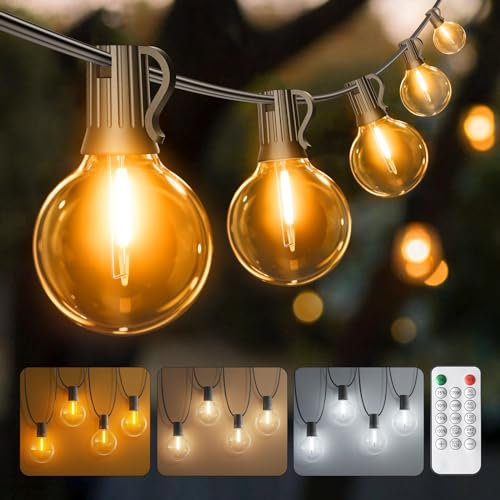 Ehaho 30M Lichterkette Aussen Dimmbar | Warmweiß Neutralweiß Kaltweiss | Lichterkette Outdoor mit 50+4 Stk G40 Glühbirnen | IP65 Wasserdicht LED Lichterkette Außen Strom für Balkon Garten Party