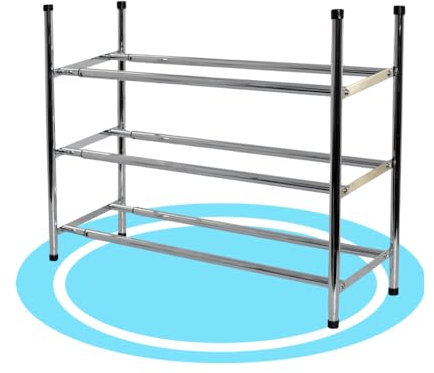 Dekohome Zapatero Metalico con 3 Baldas Cromadas, Zapatero Armario, Diseño Extensible y Apilable, Organizador de Calzado, Mueble para Zapatos de Dimensiones 62-113 x 23 x 51cm