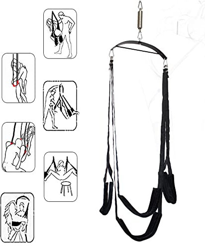 LekesaSIES BDSM Sexspielzeug Sex Liebesschaukel Swings für Decke Liebesschaukel Sexschaukel Bequeme mit Kopfstütze Sexspielzeug Extrem Sex Sling Swing mit Polstern SM Bondage (Color : Schwarz)