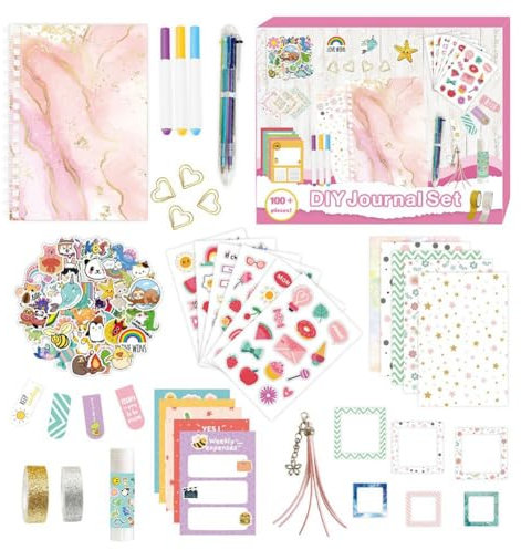 SHABD DIY-Tagebuch-Set, Sammelalbum- und Tagebuchzubehör-Set, Trendige Sachen für Teenager-Mädchen Als Geburtstagsgeschenkideen für Mädchen, Rosa, Einfach zu Verwenden