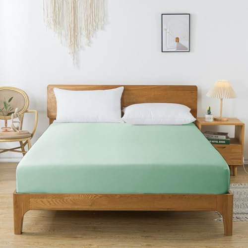 bienDo Spannbettlaken 160x200, Bambus-Vegan Seide, Spannleintuch für Boxspringbett, Grün Spannbetttuch, Allergiker, mit 35CM Tiefem Taschen, Topper Weich wie Ägyptische Baumwolle