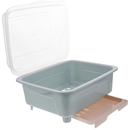 LABRIMP Escurridor De Con Tapa Transparente y Bandeja De Goteo Organizador De Utensilios De Cocina Rejilla De Secado Para y Cubiertos Almacenamiento Práctico y Degradado
