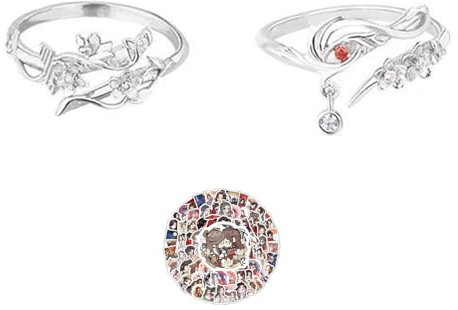 JinYu Heaven Offizielle Segensringe Tian Guan Ci Fu Hua Cheng Xie Lian Cosplay Paar Ring Kostüm Schmuck und 10 Aufkleber, Metall, Roter Achat
