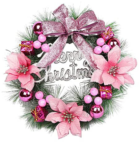 Home Door Hanging Wreath And Outdoors Party Christmas Indoors Decor For Decoration For Front Ornament Wall Home Decor Large Christmas Wreath (Pink, One Size)