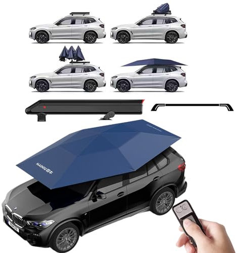 factildfulzhan Automatic Car Umbrella Tent, Remote Control Sun Shade Cover with Storage Box/Roof Rails, 5000mAh Battery, UV Protection Parasol Tent, 3800 * 2800MM,Blue
