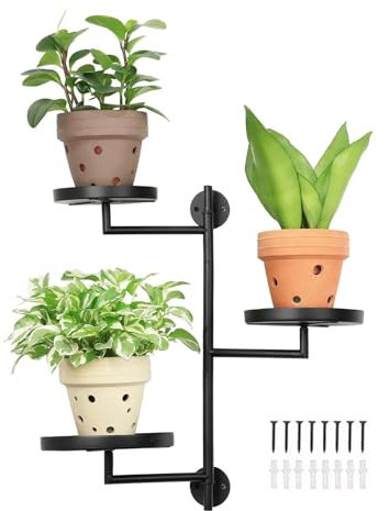 Fnaekier 3-tier Metal Rotating Window Plant Stand, Black, Holder, Wall Mounted Pipe Swivel, Window Sill for Plant Lovers to Enhance Home Decor
