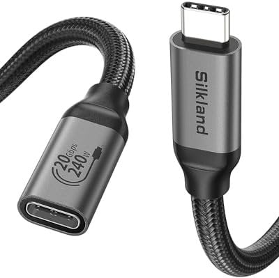 Silkland Cable Alargador USB C 2M Macho a Hembra, 20Gbps USB 3.2 Gen 2×2, 240W 48V/5A, Vídeo 5K@60Hz, 4K@144Hz, Cable de Extensión Tipo C para iPhone 16, 15, PSVR2, MacBook Pro/Air, iPad Pro, PSSD