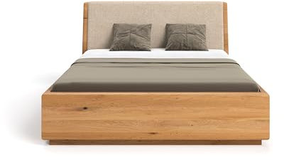 Danzz Aura – Bett aus massivem Eichenholz mit geräumigem Bettkasten, 200x220 cm, Storm 06, Beige