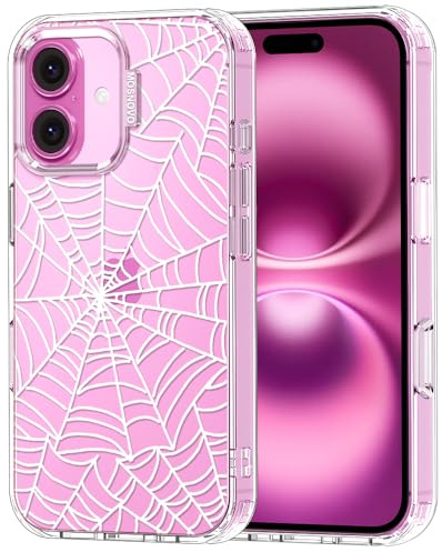 MOSNOVO Case for iPhone 16, [Buffertech 6.6ft Military-Grade Drop Protection] [Anti Peel Off Tech] Clear TPU Bumper Phone Case Cover Design - Spider Web