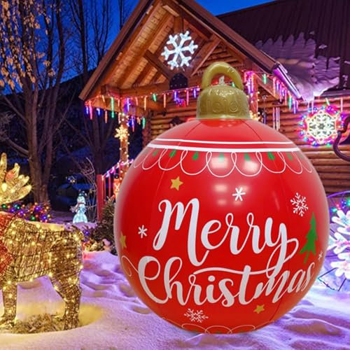Aufblasbare Weihnachtskugeln mit Beleuchtung, Riesige Weihnachtskugeln 60 cm, Merry Christmas Ballon mit 16 Farben Fernbedienung LED Licht, Weihnachtsdekoration Außen Innen Garten Rasen