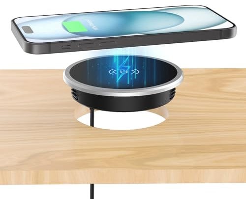 i.VALUX Recessed Wireless Charger,15W Magnetic Fast Charging Phone Charger(Pad),Hidden Desktop Grommet Qi Wireless Charging Station for iPhone 16/15/14/13/12/11/AirPods and Qi-Enabled Devices