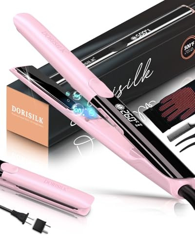 Plancha de pelo profesional de alta temperatura de 500 grados DORISILK, plancha de cerámica de calentamiento rápido de 30 s, plancha y rizador de pelo 2 en 1, (PINK)