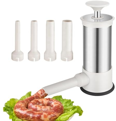 Zjyufy Sausage Stuffer Sausage Maker with 4 Option Size Filling Nozzles, Stainless Steel Homemade Sausage Maker Machine for Family Gatherings